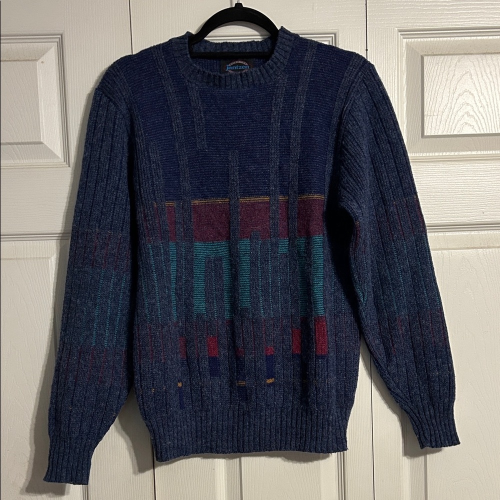 Vintage Jantzen Wool Blend Sweater Made in USA Grandpa Knit Crewneck Retro 80s